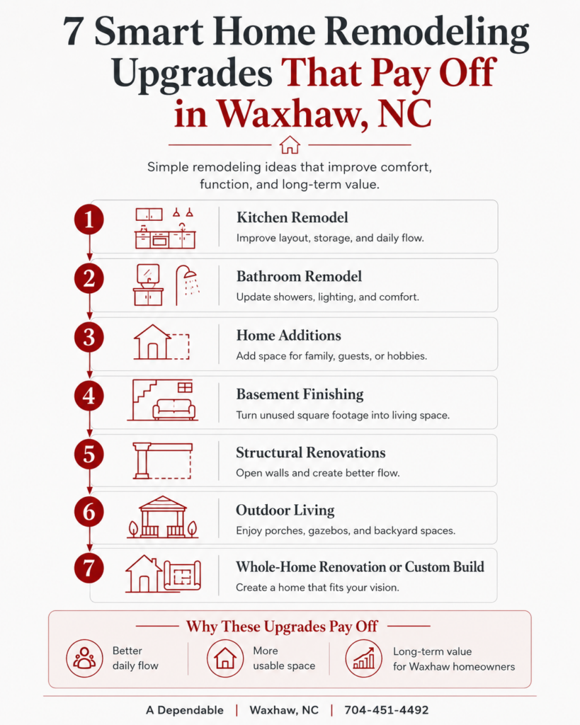 7 Smart Home Remodeling Upgrades That Pay Off in Waxhaw, NC Infographic | A Dependable